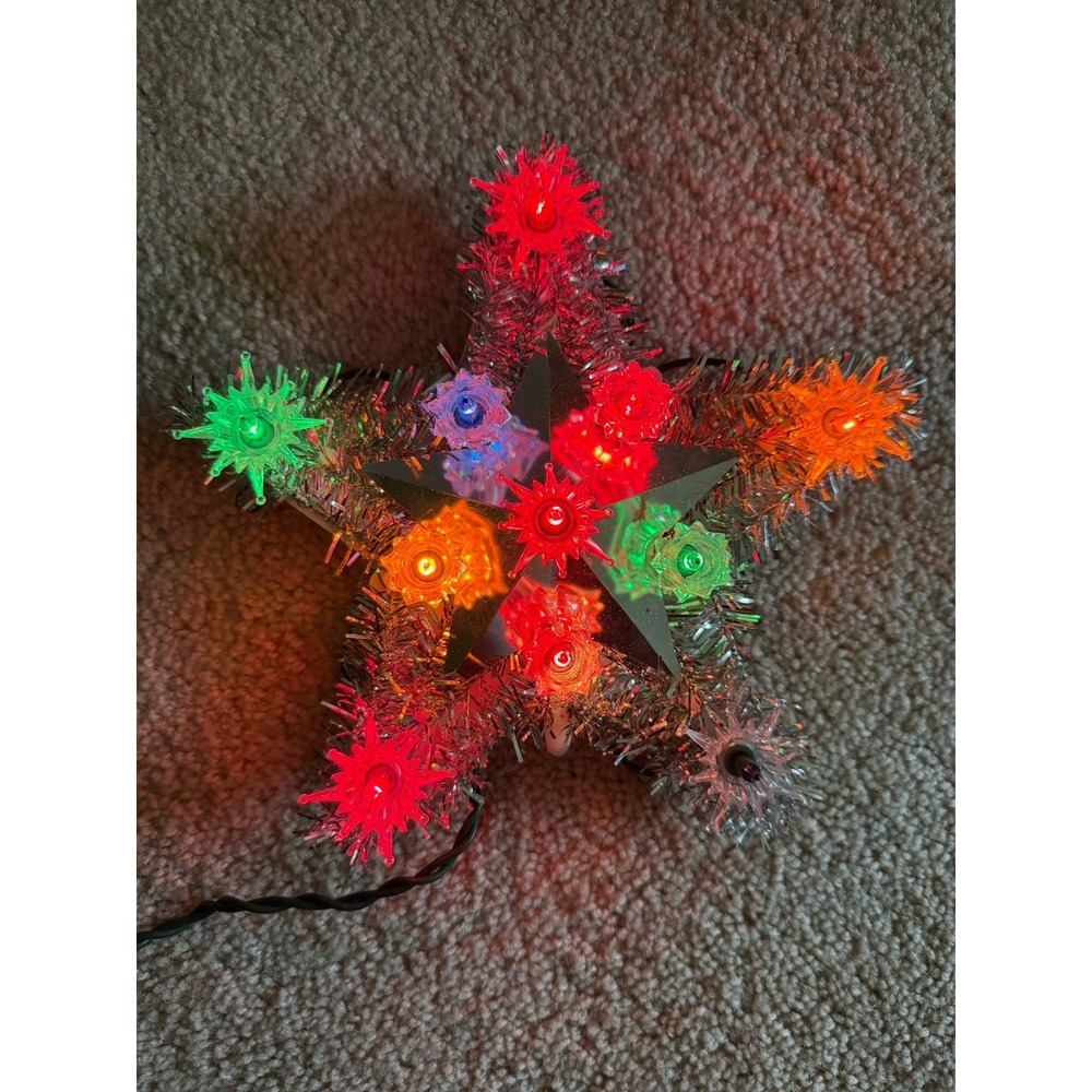 Vintage Tinsel Star Multicolored Light Up Tree Topper